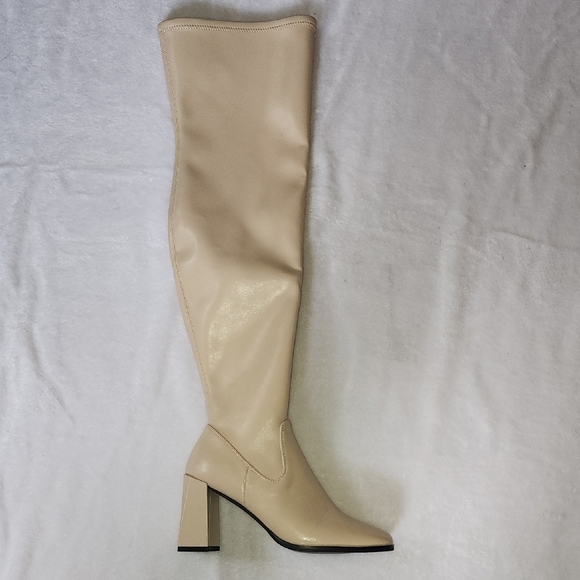 Open Edit Shoes - Elegant Cream Over the Knee Boots